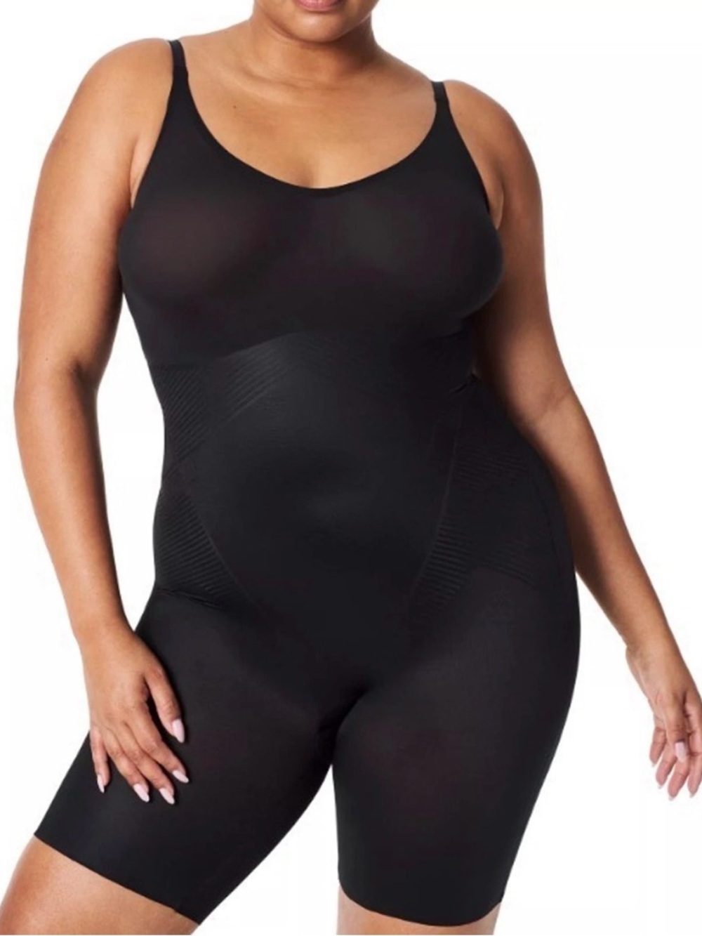 Spanx XL Shapewear Black Thinstincts Mid-Thigh Bodysuit 10380R NEW